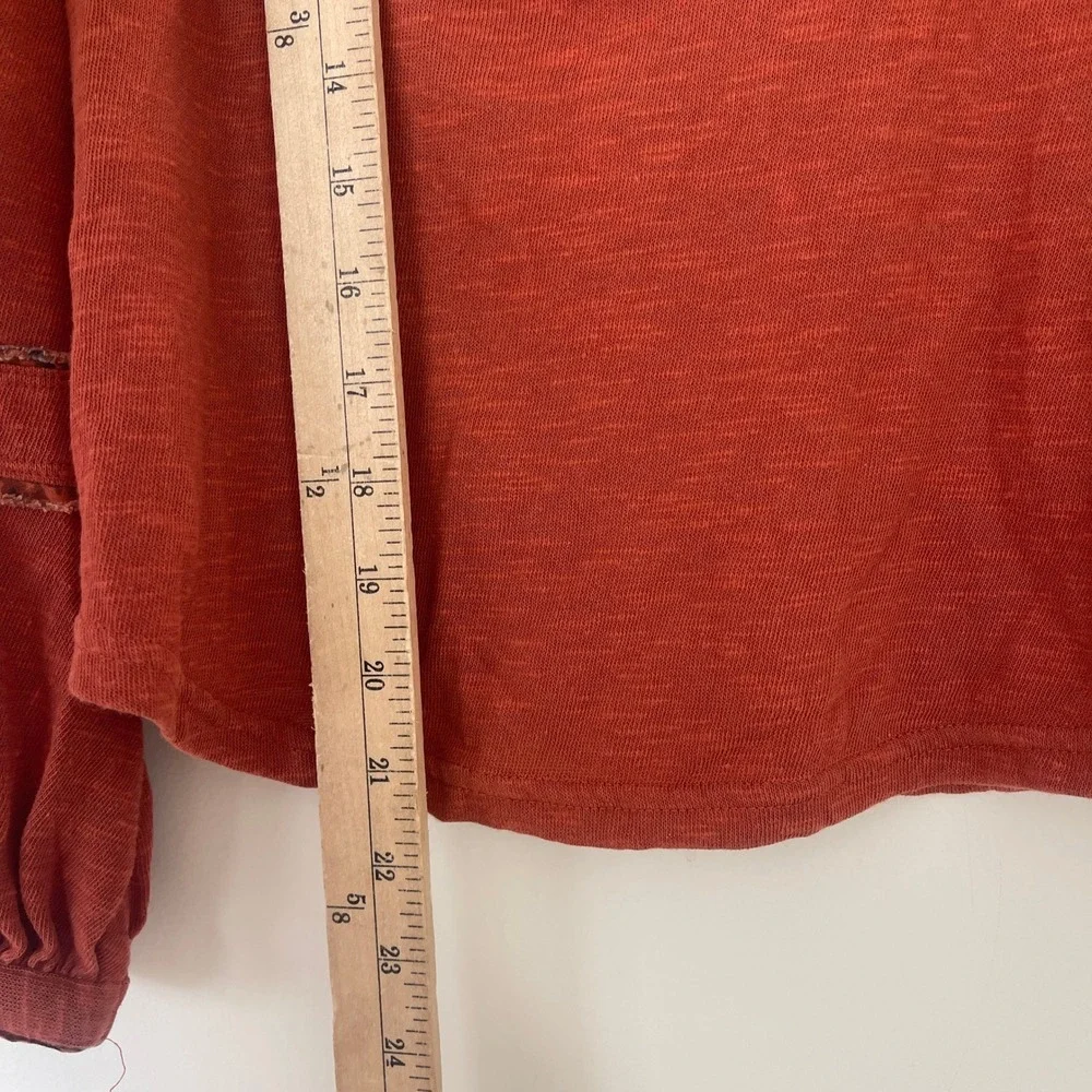 Free People Sundance Kid Rust Orange Embroidered Floral Boho Long Sleeve Top XS‎ - Picture 7 of 8